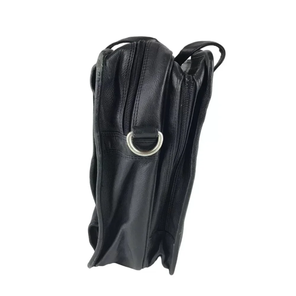Ili Unisex Black Leather Inner Zip Pockets Top Handle Briefcase Document‎ Case
